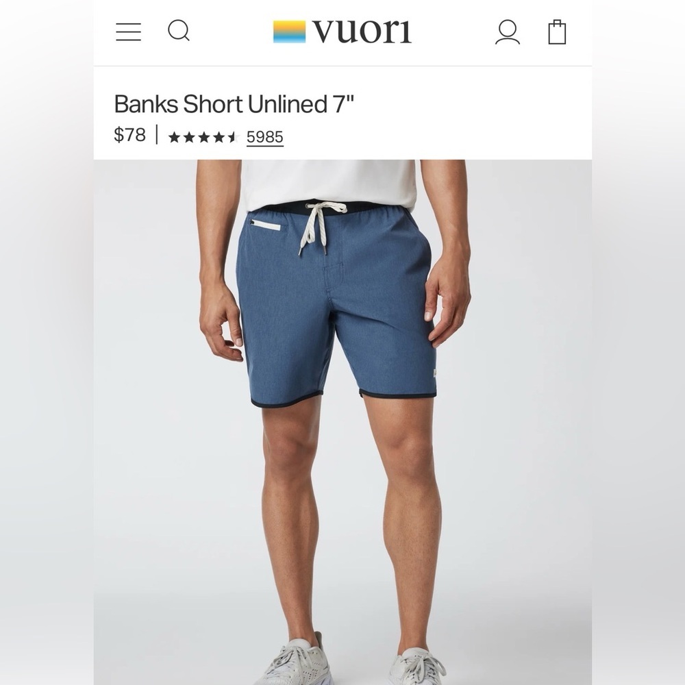 Vuori Men's Banks Athletic Shorts in Blue